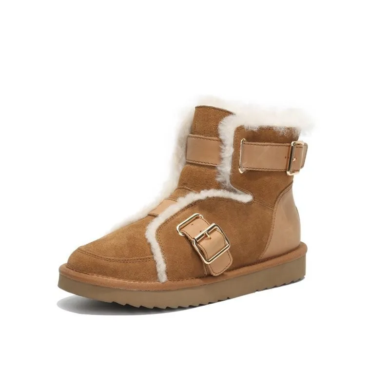 Women Snow Boots Winter New Buckle Padded Short Boots Non-slip Warmth Motorcycle Boots Women's Shoes Platform Boots