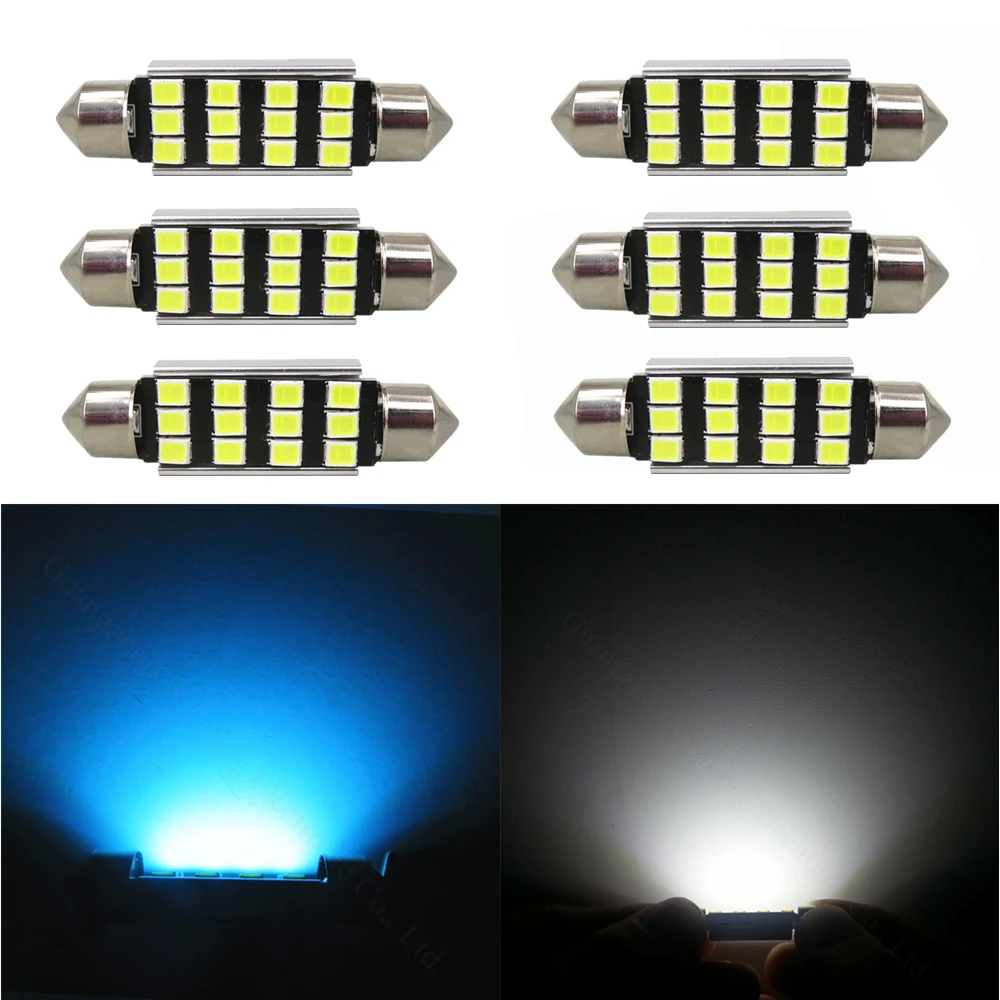 WLJH 6x Car Interior Led Canbus Error Free Automotive 6000k 42mm Festoon 12Led 2835 SMD Lamp C5W For Acura Buick Lexus | Автомобили и