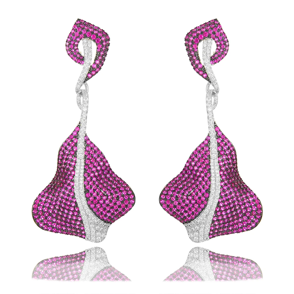Hot Pink GODKI длинные большие листья очаровательные массивные серьги для женщин Свадебные с кубическим Цирконом Дубаи золотые украшения aretes de mujer современный стиль - Окраска металла: Hot Pink