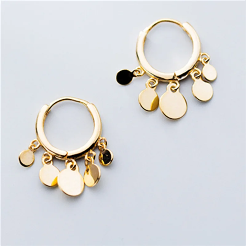 WANTME 100%  라운드 작은 디스크 태슬 펜던트 스터드 귀걸이, 여성 파티 데일리 웨어 쥬얼리, 핫 세일