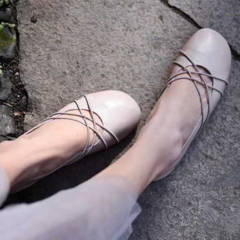 

Artmu Fashion Flats Women Shoes Loafers Comfortable Vintage Genuine Leather Woman Shoes Casual Elastic Band Round Toe Original