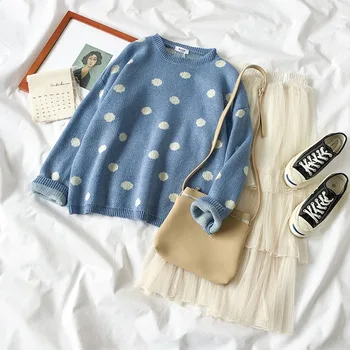 

Lazy Atmosphere Quality Suit Season 2019 Suit-dress Wave Point Sweater Half-body Skirt Two Paper