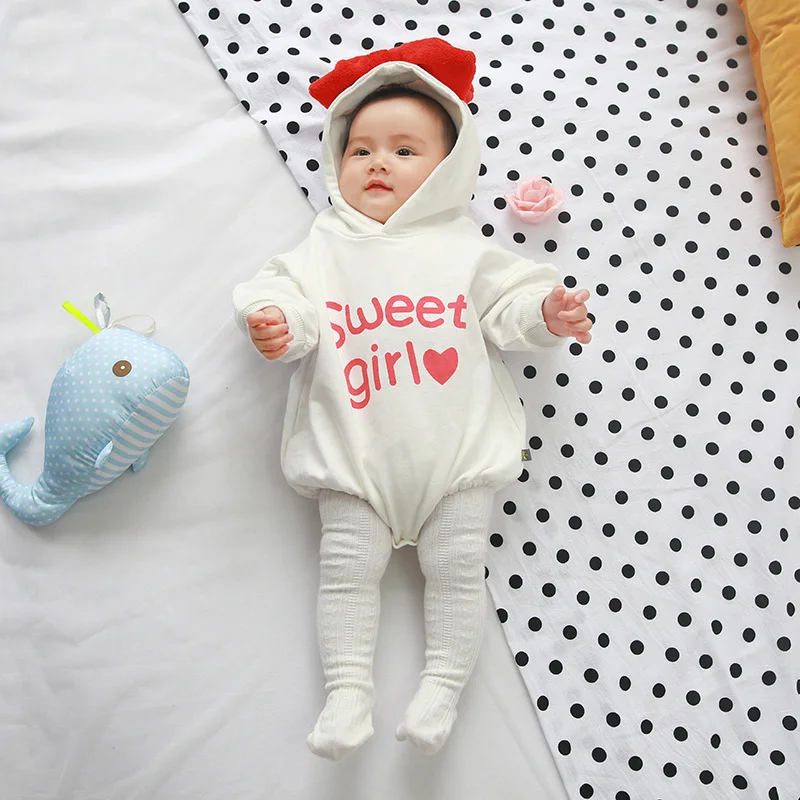 

Baby Onesie Spring And Autumn Korean-style Romper Bow Hooded Baby Triangular Baby Bodysuit Climbing Clothes for Babies