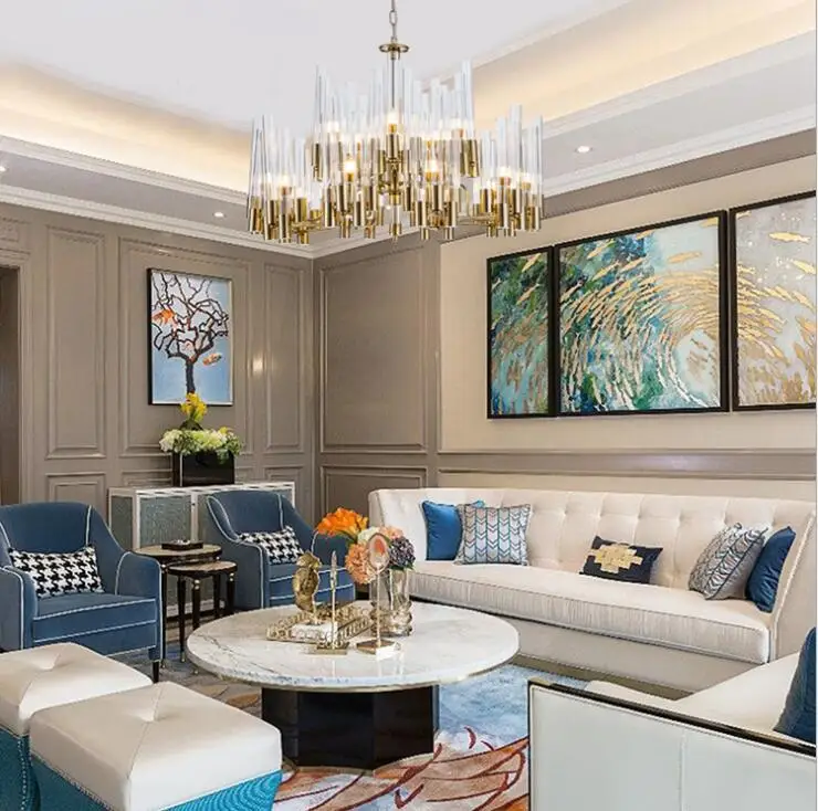 Postmodern minimalist chandelier living room dining room neoclassical creative light luxury glass villa model room long strip