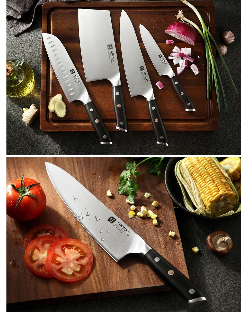 XINZUO 4 шт Секач шеф-повара Santoku набор ножей из высокоуглеродистой нержавеющей стали Din 1,4116 новые кухонные ножи с черной ручкой