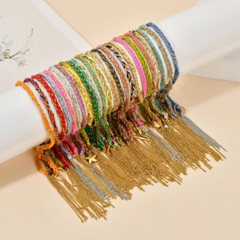 ZMZY New Multicolor Bohemian Tassel Bracelet Boho Chain Ehthic Beach Statement Cotton Rope Chain Woven Bracelet for Women Gift