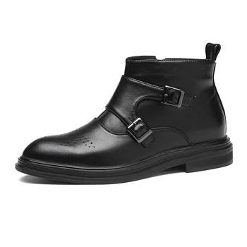 

New 2019 Chelsea Boots Men Winter Shoes Black Leather Boots Fashion Brand Male Ankle Boots Black A1968