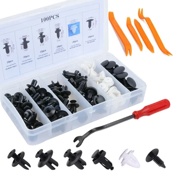 

(100pcs+Removal Tools) Universal Mixed Car Bumper Fender Fastener Clips Rivets Body Door Trim Panel Push Pins Moulding Retainer