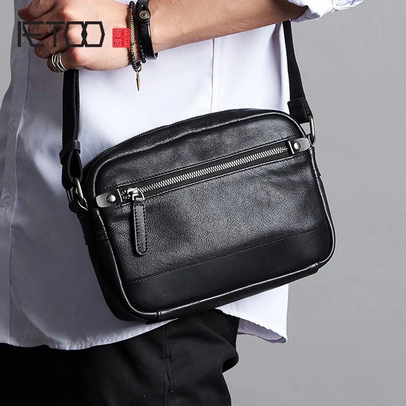 

AETOO Leather men's one-shoulder bag, casual head leather slant bag, fashion trend men's bag