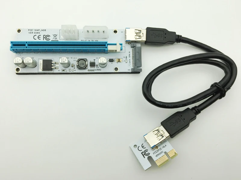 Новый VER008S 3 в 1 Molex 4Pin SATA 6PIN PCIE PCI-E PCI Express Riser Card 1x к 16x USB 0 кабель для добычи Биткойн