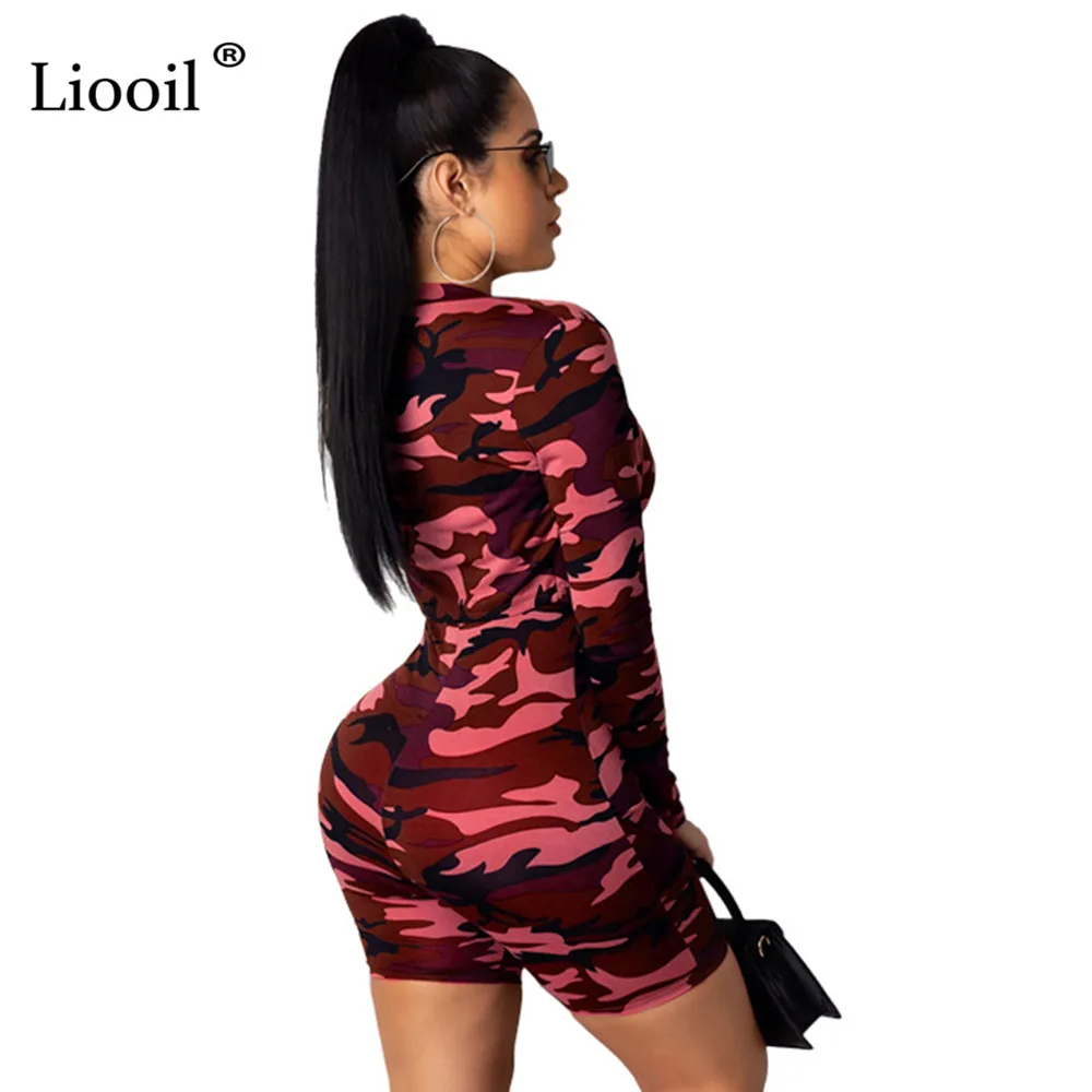 Liooil, Клубные наряды с камуфляжным принтом для женщин, вечерние комплекты из двух предметов, Осень-зима, сексуальные короткие пальто с длинным рукавом и Облегающий комбинезон