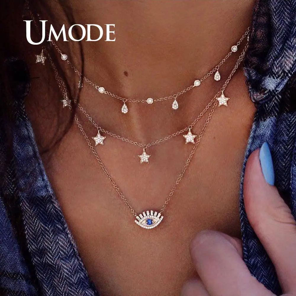 BN0020 UMODE простые ожерелья для женщин и девочек, чокер, Слоистые ожерелья, кулон с Луной и звездой, вечерние подарки, модное ювелирное изделие Vsco - Окраска металла: BN0020