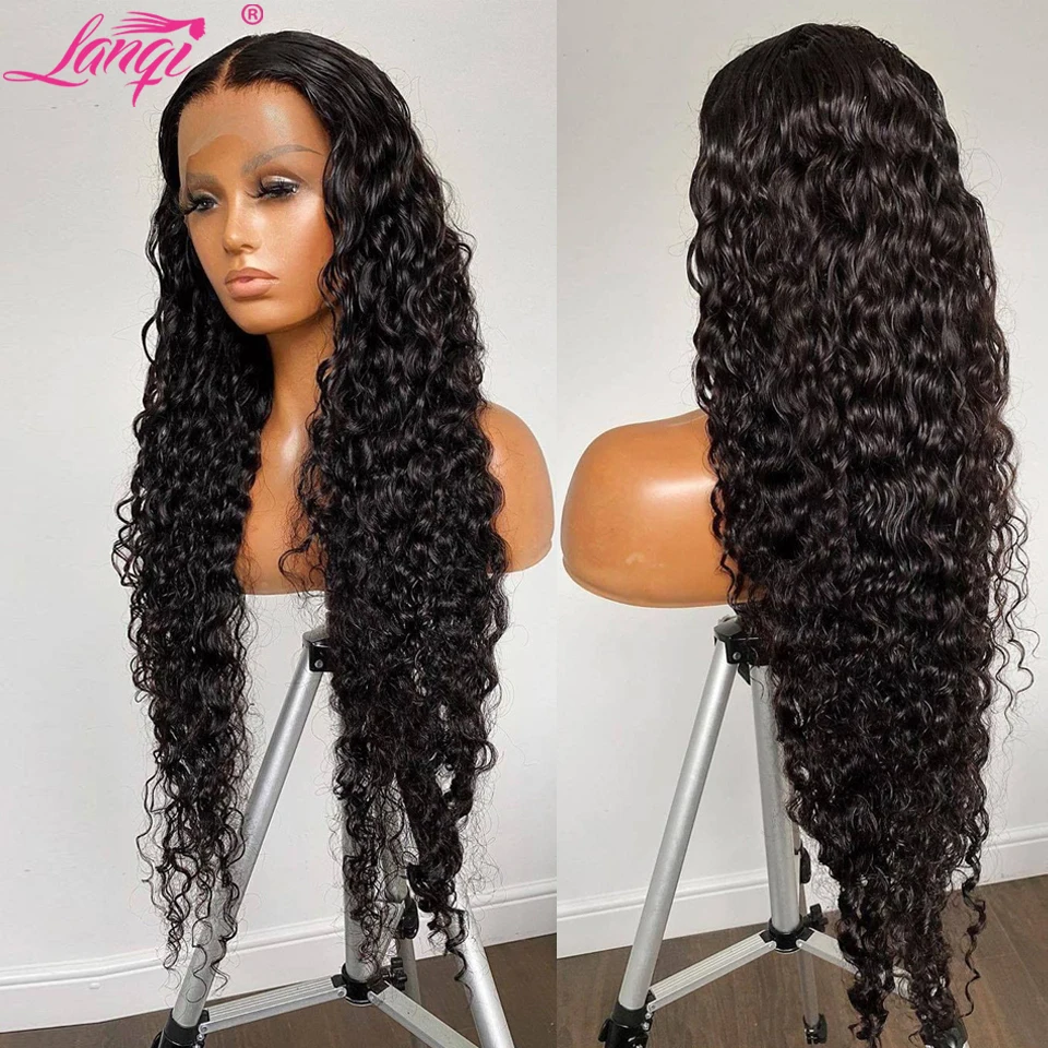 Lanqi Long 30 Inch Pre Plucked Water Wave Lace Front Wig 4x4 Lace Closure Wig Brazilian Lace Front Human Hair Wigs For Women