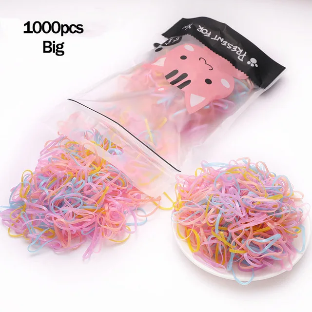 1000pcs/Pack Girls Colorful Small Disposable Rubber Bands Gum For Ponytail Hold Scrunchie Hair Bands Fashion Hair Accessories 1000 colors big