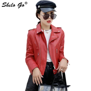 

Genuine Leather Jacket Highstreet Minimalist Notched Neck Moto Sheepskin Coat Women Autumn Winter Casual Solid Outwear Female