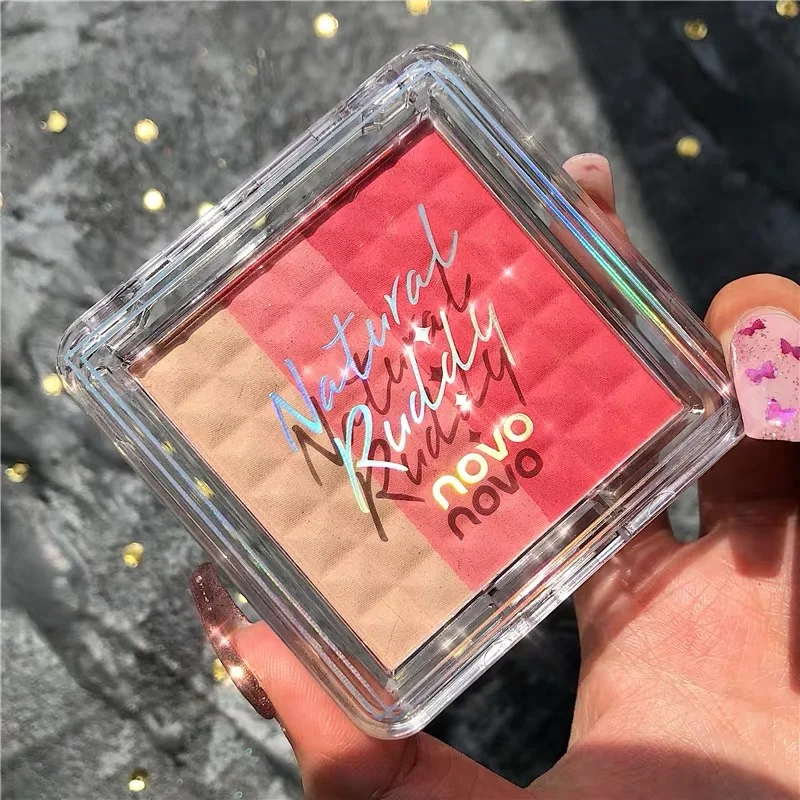 

Sweet Honey Peach Tricolor Blusher Cheek Base Makeup Smooth Blush Powder Contour Natural Moisturizing Lasting Face Cosmetics