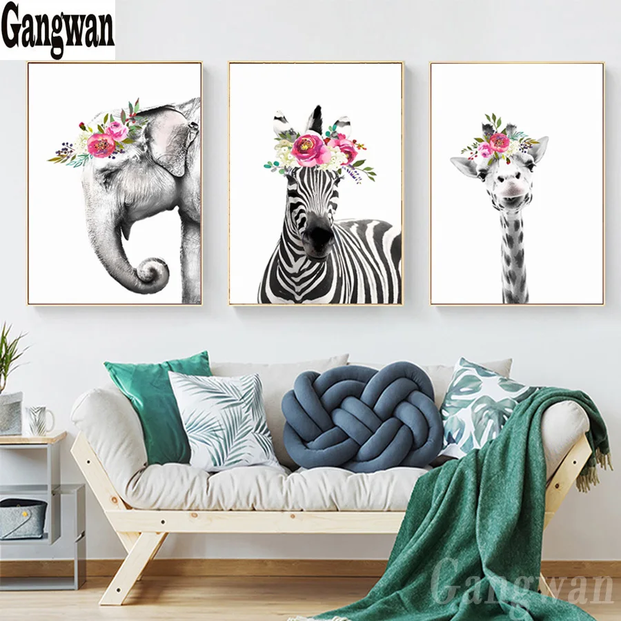 DIY 5D Diamond Painting elephant Giraffe zebra Full square round Embroidery 3 pcs Picture Of Rhinestone Home decoration | Дом и сад