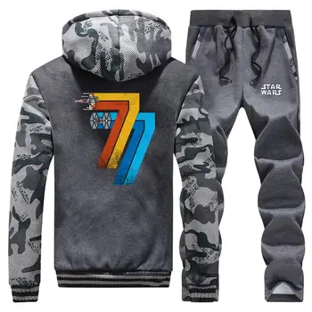 

Hot Sale 2019 Winter May 25th 1977 Camouflage Mens Hoodie Coat Thick Suit Streetwear Warm Jackets+Pants 2 Piece Set