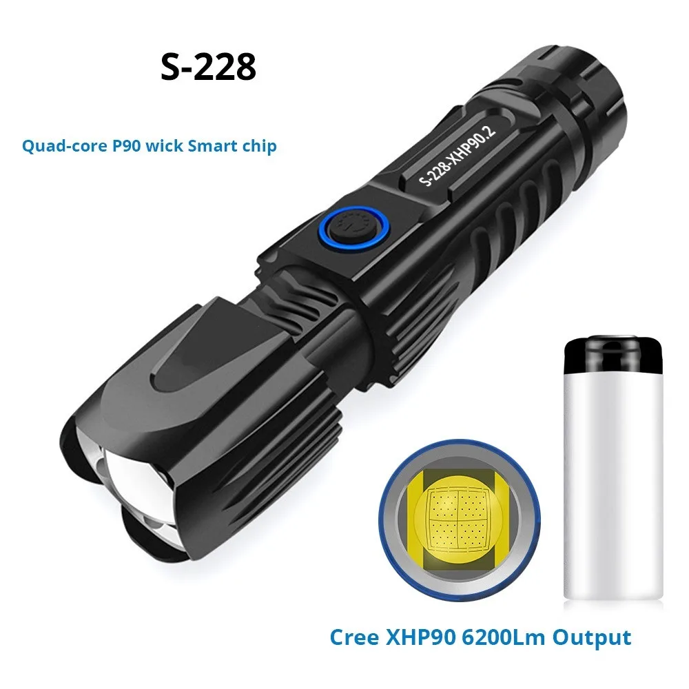 S228 LED Flashlight With P90 Lamp bead High power 6200LM Tactical