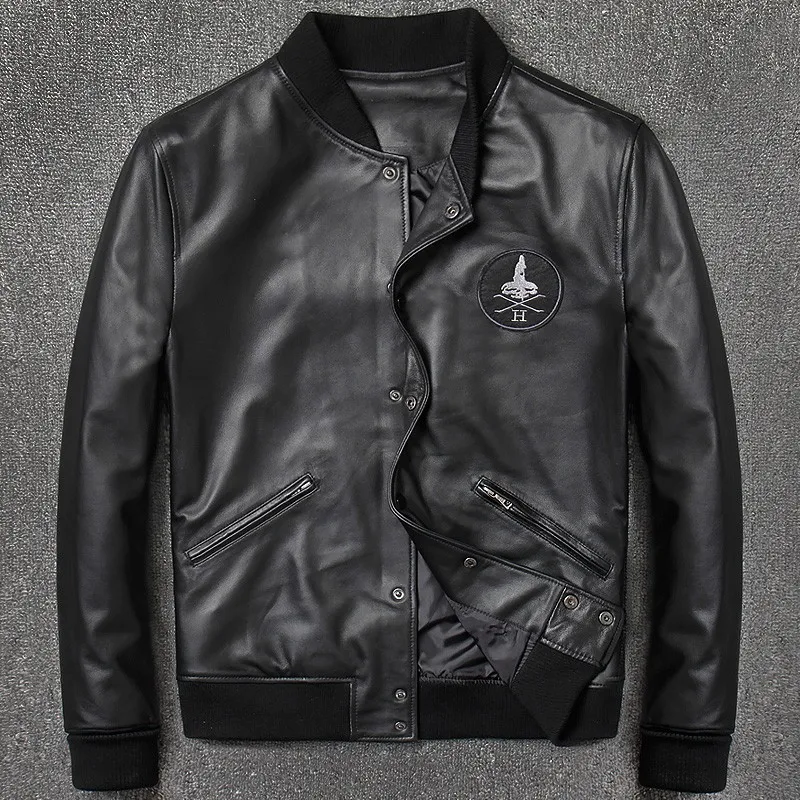 Genuine 2020 Flight Aviation Bomber Men Casual Black Real Leather Aviator Jacket Sheepskin Motorcycle Streetwear cowhide jacket