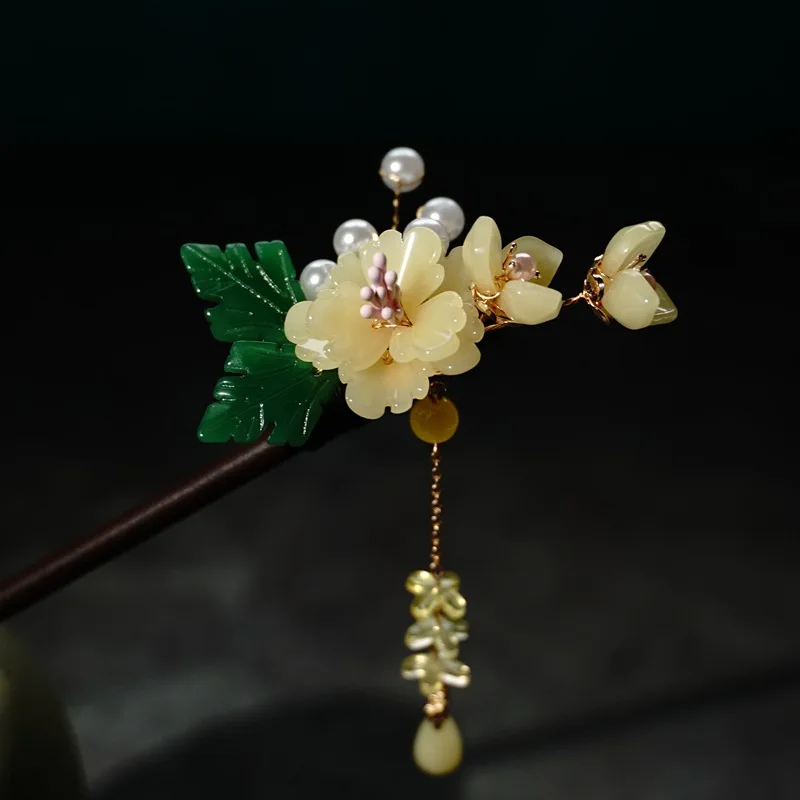 Vintage Handmade Tassels Chinese Wood Hair Sticks For Women Ethnic 