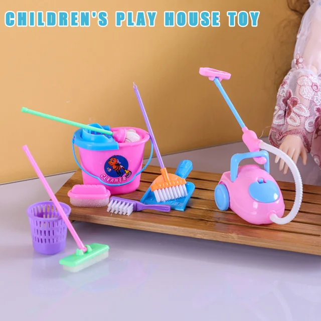9 Pcs/Set Kid Pretend Play Toy Mini Housekeeping Tool Kitchen Home Cleaning Broom Brush Washing Game Pretend Doll Kids Toys العا 1
