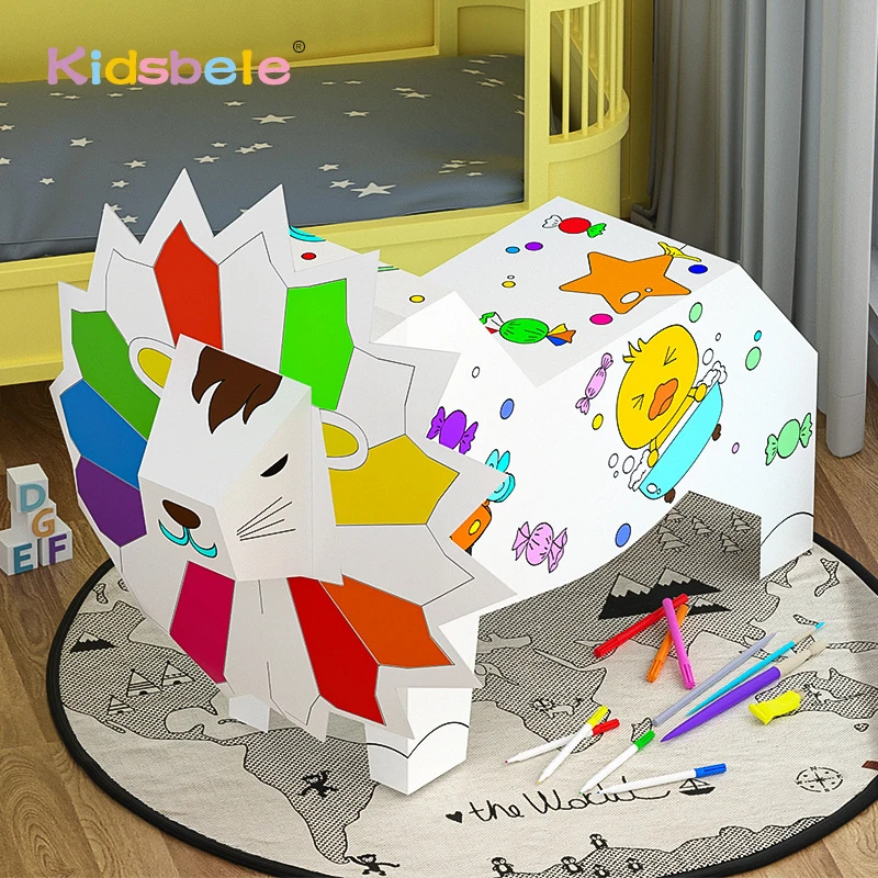 

3D Coloring Puzzle Set Lion Elephant Arts and Crafts For Kids Fun Creative DIY Toys Paint Drawing Toys For Girls Boys Toddlers