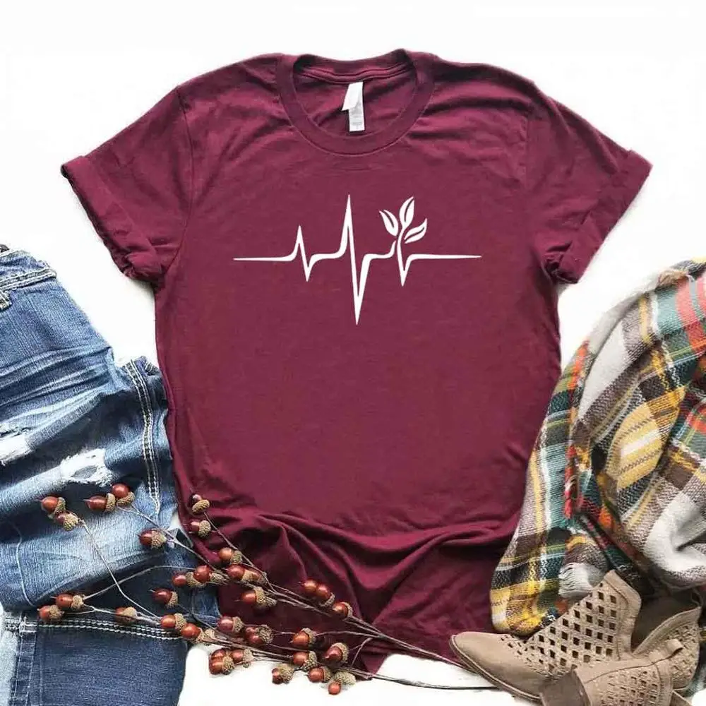 Vegan Heartbeat/женская футболка с принтом, смешные изделия из хлопка, футболка для девочек Yong, 6 цветов, Прямая поставка, NA-455 - Цвет: Бургундия