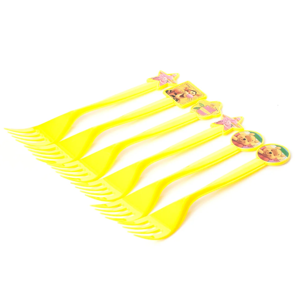 yellow Fork 6pcs Дисней мультфильм Винни Пух посуда для вечеринки в честь Дня рождения набор Декор чашка тарелка скатерть карты детские принадлежности для тематической вечеринки - Цвет: yellow Fork 6pcs