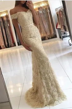 

Backless Evening Dresses Mermaid Off The Shoulder Tulle Appliques Beaded Long Evening Gown Prom Dresses Prom Gown