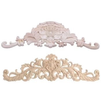 

NEW-1x 40X12cm Exquisite Classic Rubber Wood Carved Applique Furniture Natural Decal Wood Color & 1pc 38 x 15 x 1.2cm