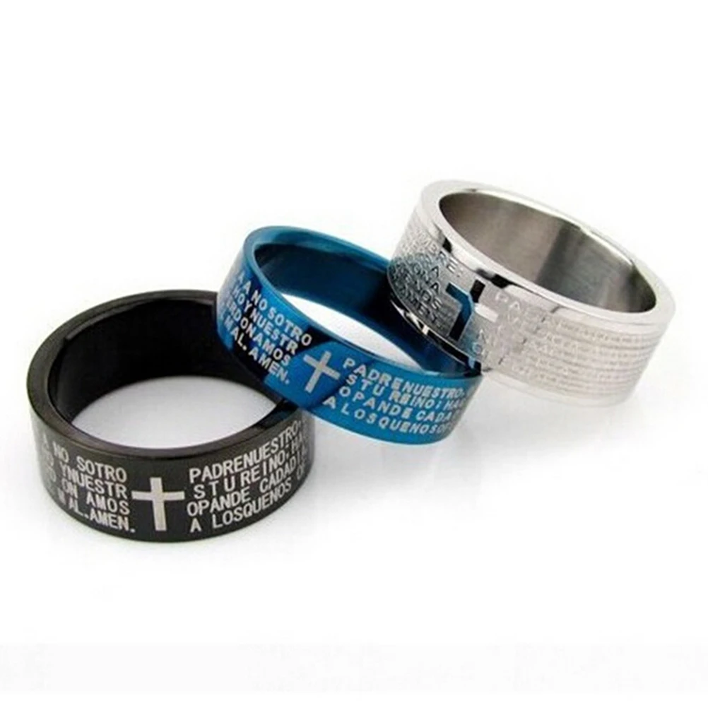 Молитвенные кольца на палец из нержавеющей стали черный крест никогда не