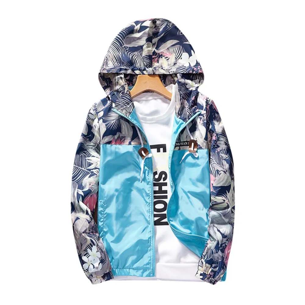 remarkable  Basic Jackets Coat Women 2019 Autumn Casual Floral Print Hooded Windbreaker Fashion Lightweight Zip