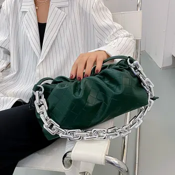 

Silver Chain PU Leather Bag For Women 2020 Winter Plaid Bag Lady Shoulder Handbags Female Solid Color Travel Chain Bag for Girls