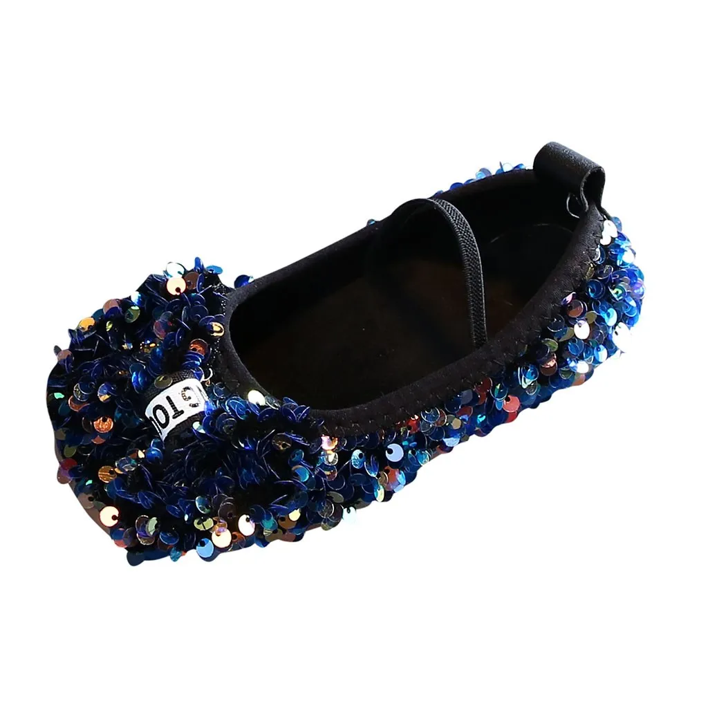 Синий Girls Princess Bow Shoes Children Infant Bowknot Bling Sequins Single Princess Shoes Kids Baby Girls Leather Halloween Shoes#BC - Цвет: Синий