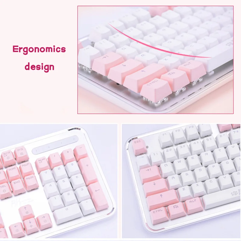 RK960 104 Keys Pink Mechanical Gaming Keyboard PBT Keycaps USB Wired Gamer Keyboard For PC/Laptop With All Keys Anti-ghosting