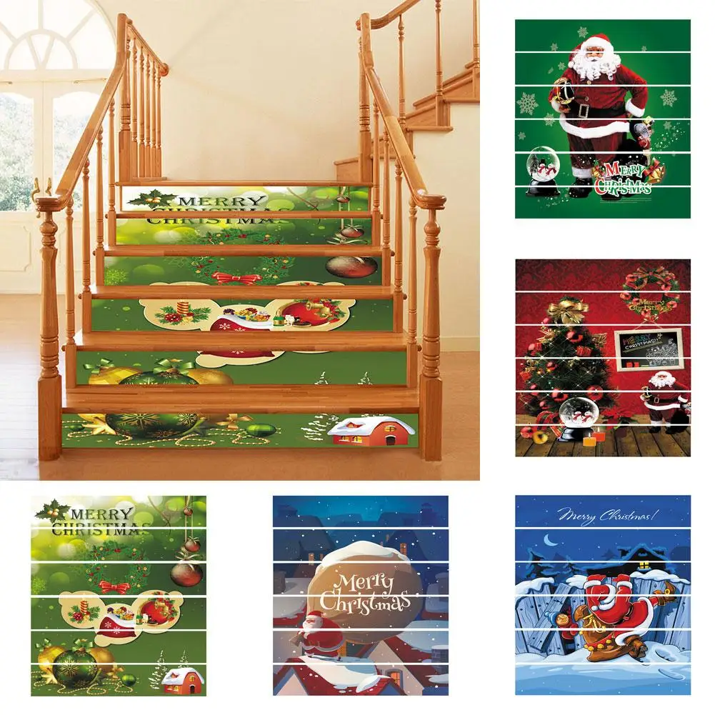 6 шт. Стикеры для лестницы водонепроницаемый ПВХ Рождество Санта Клаус наклейка