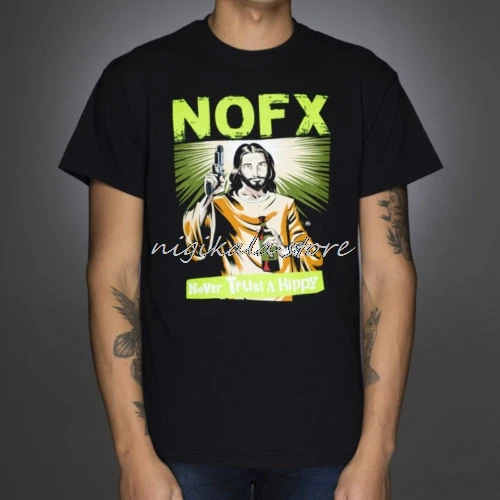 NOFX Never Trust A Hippy футболка для мужчин Панк Рок Подарок Повседневная США - Цвет: black 2