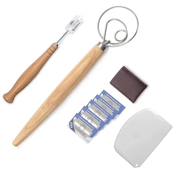 

Bread Lame, Dough Scraper and Danish Dough Whisk Set with 5 Replacement Blades and Leather Protective Cover