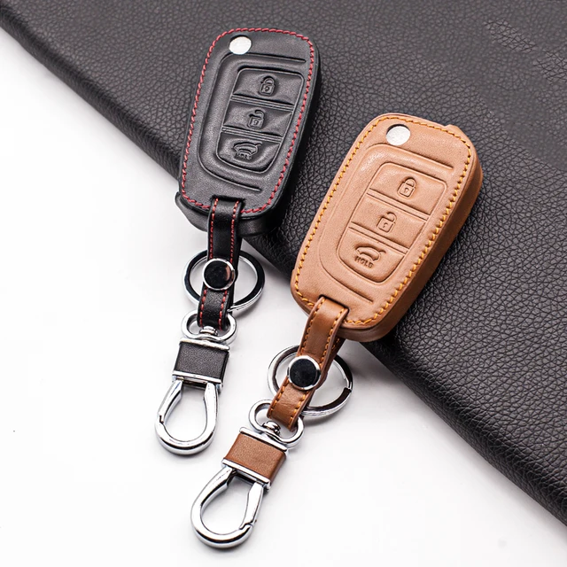For Hyundai Verna Solaris 2017 Super Quality Black /brown fashion men  Genuine Leather Remote Key Case Cover 3 buttons Key Shell - AliExpress