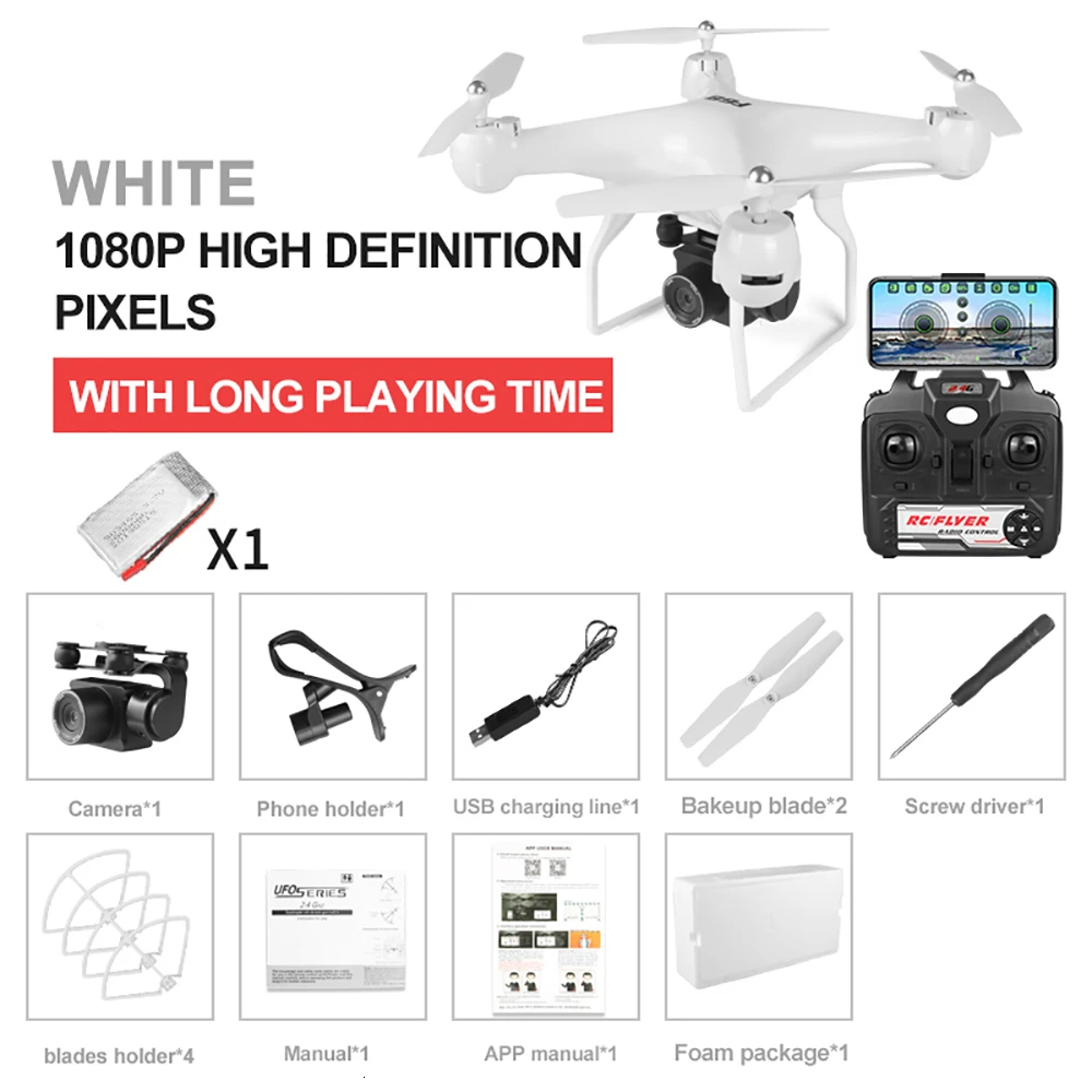 Дрон 4k HD 1080p WiFi fpv Дрон высота держать парение сервопривод для квадрокоптера камера rc вертолет однокнопочный посадочный Дрон с камерой - Цвет: White 1080P