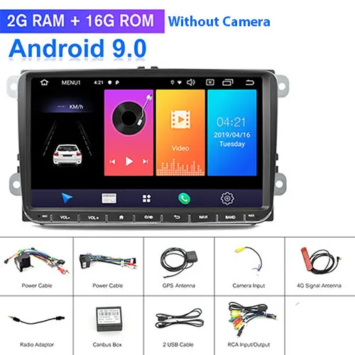 2 G 16G Camecho Android 9,0 2 din Автомобильный мультимедийный плеер для VW Passat Golf MK5 MK6 Jetta T5 EOS POLO Touran Seat Sharan gps навигация - Цвет: 2 G 16G