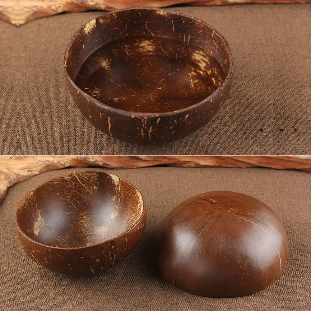 Натуральная чашка в виде кокоса с ложкой фруктовый салат лапша рис Деревянная