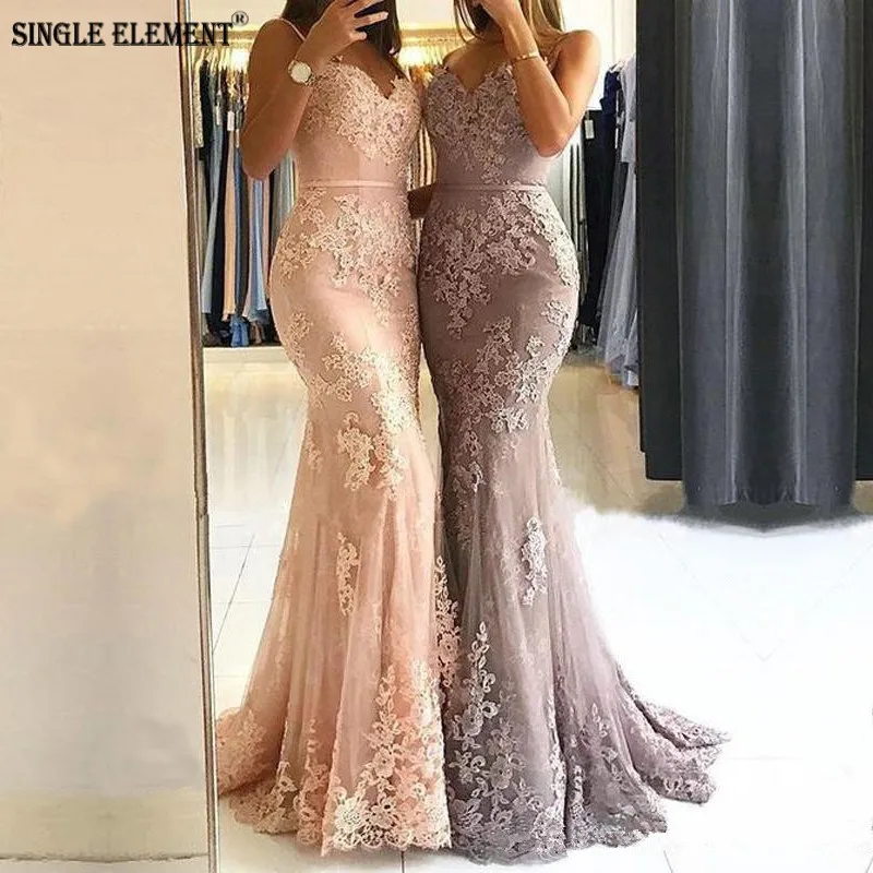 

SINGLE ELEMENT Lace Mermaid Elegant Evening Dress Floral Applique Prom Gown