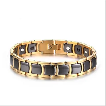 

New Korean version 12MM stainless steel + ceramic gold trend bracelet men's bracelet