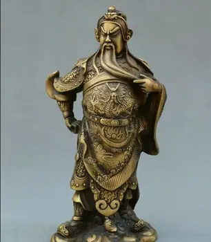 

China fengshui old bronze carve warrior god guan yu god of wealth wealth statue