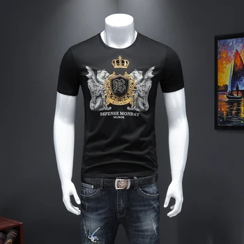 

2020 New Spring Summer High Quality Mercerized Cotton Printed Embroidered Men's Short Sleeve T-shirt Casual Streetwear Tee Tops