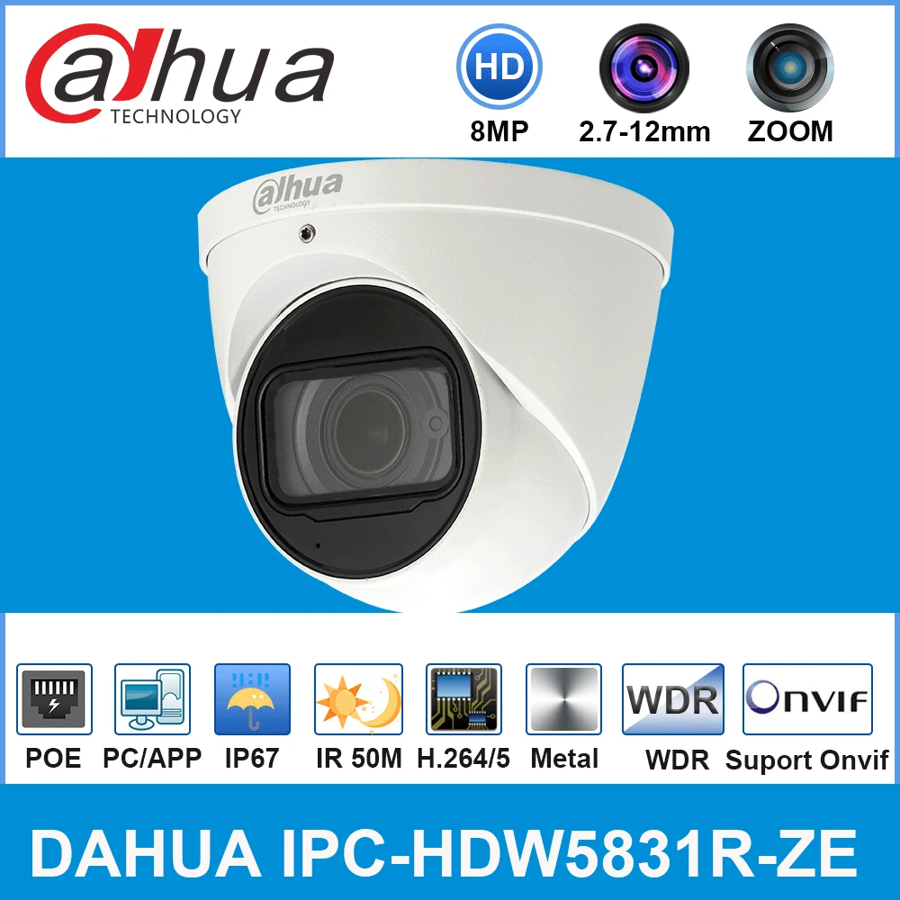 

Dahua Original IPC-HDW5831R-ZE Original 8MP WDR Dome IP Camera 50m IR Eyeball Network ZOOM MIC POE DH-IPC-HDW5831R-ZE