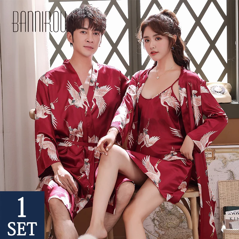 

Matching Couples Robes Sets Slik Satin Printing Full His-and-her Home Suits For Lover Man Woman Sleepshirts Wedding Robes New