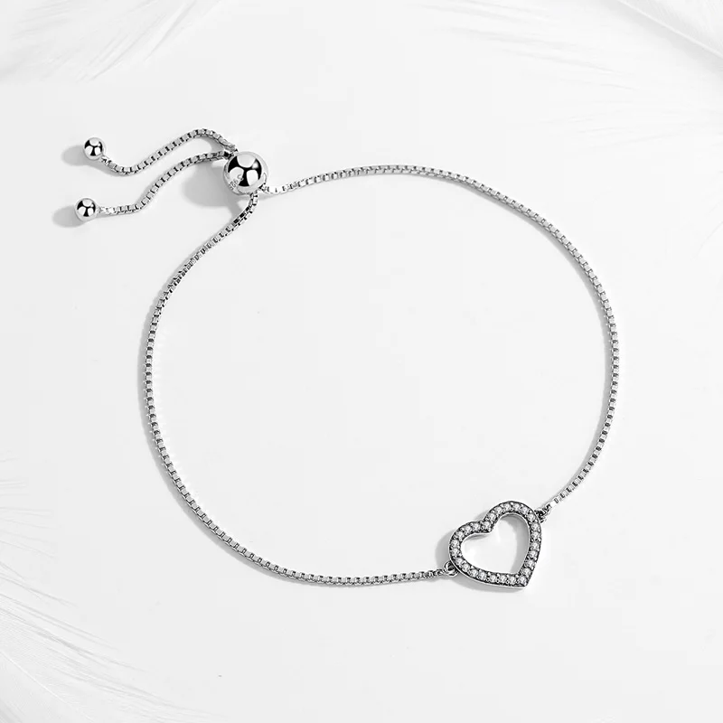 TONGZHE, женские браслеты в форме сердца,, 925, серебряные, с бусинами, для изготовления хрустального камня, теннисная цепочка, регулируемые Свадебные ювелирные изделия